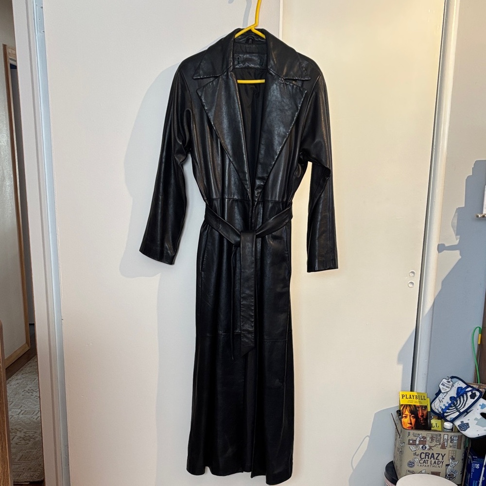 Elegant Black Leather Trench Coat
